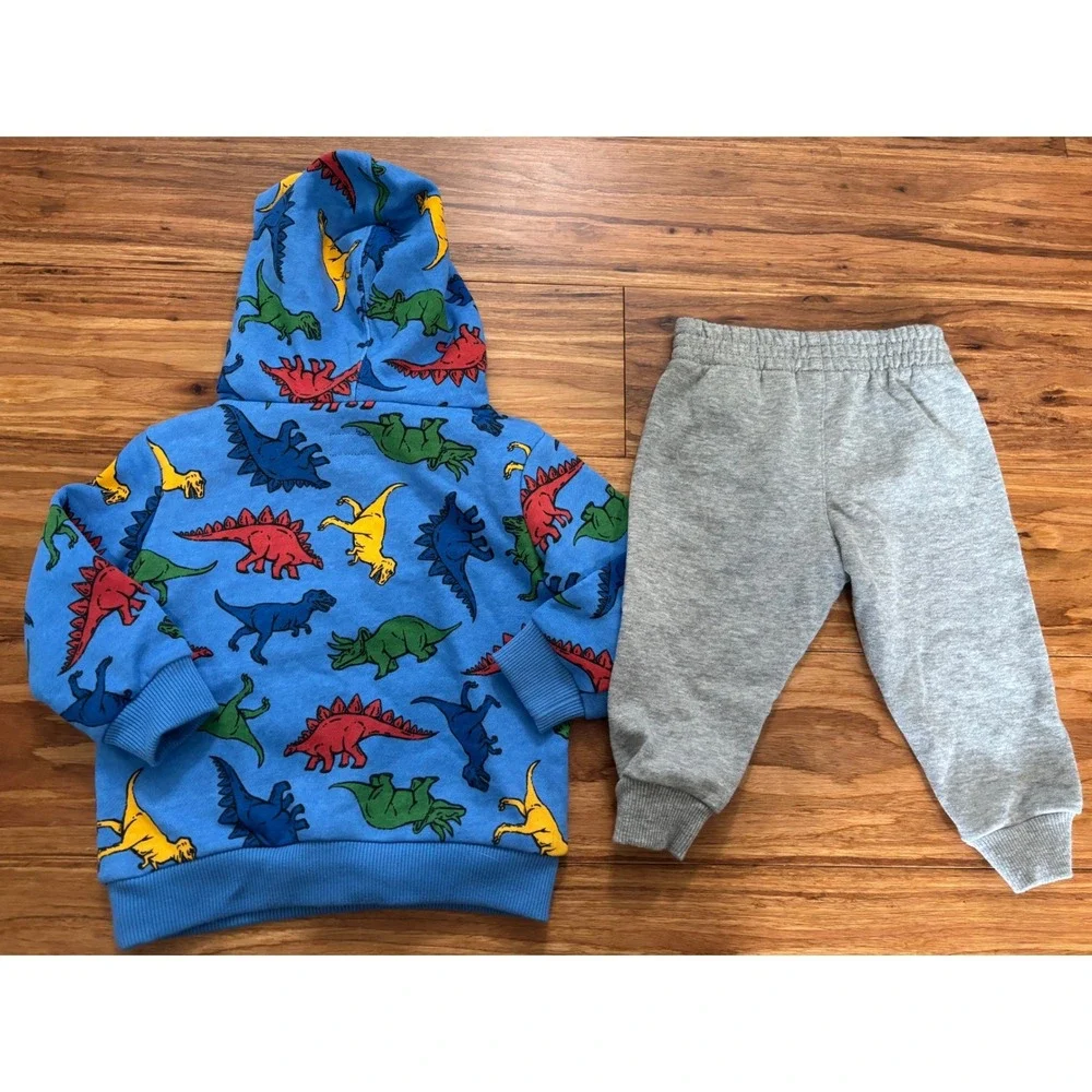 Converse Baby Boy 12M Dinosaur Hoodie and Jogger Pants Set Blue Gray 2 Piece